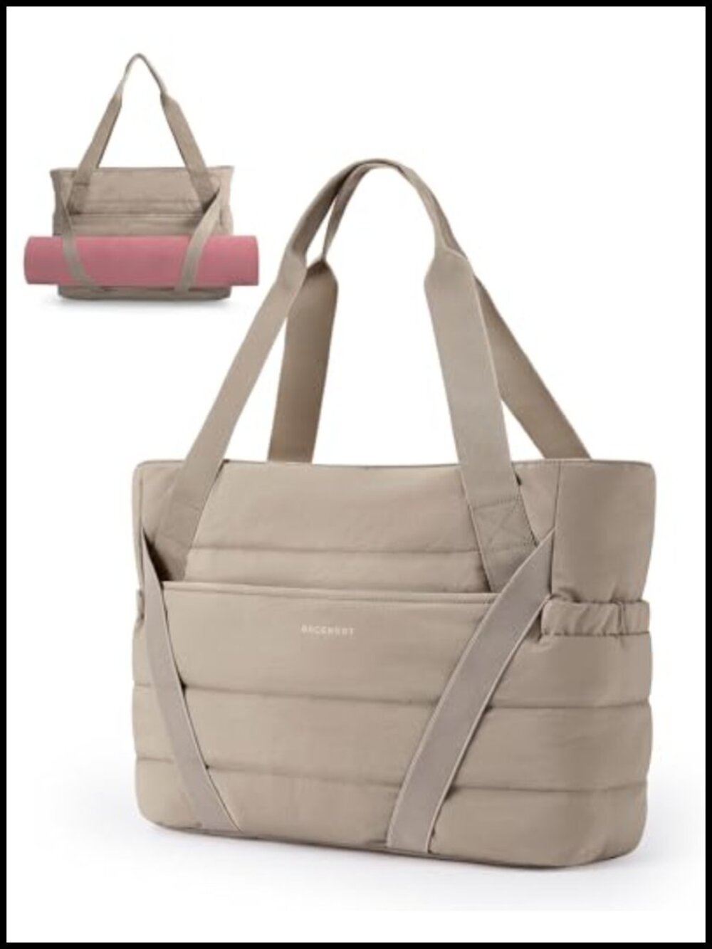 Nylon Tote Bag with Yoga Mat Straps Zip Top 15.6 Laptop Gym Work